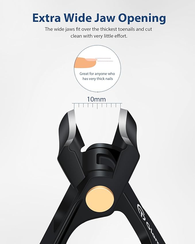 Anti-Splash Wide Jaw Opening Nail Clippers - GlamTweeler Ultra Sharp Extra Large Wide Opening Fingernail and Toenail Clipper with Glass Nail File (Black_Curved)