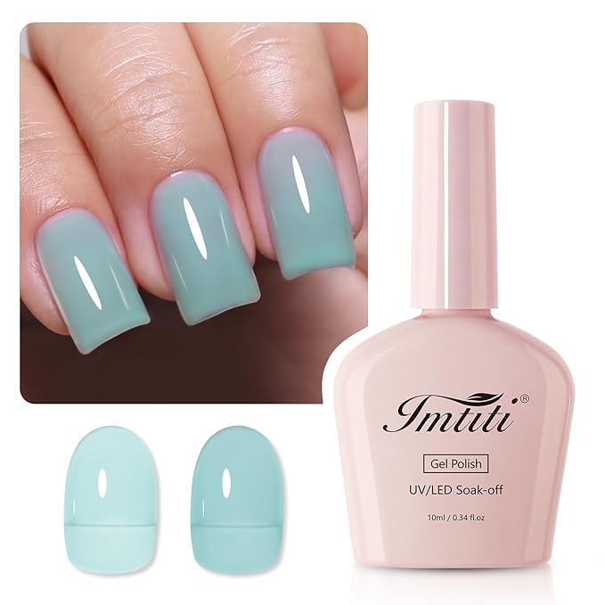 Imtiti Jelly Gel Nail Polish, Aqua Mint Green Sheer Jelly Nail Gel Polish Soak Off UV LED Spring Summer Translucent Art Manicure Salon DIY Design 10ML