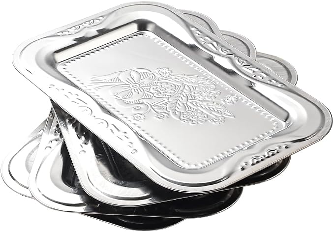4-Pack Small Silver Serving Trays Set by Zenovlux