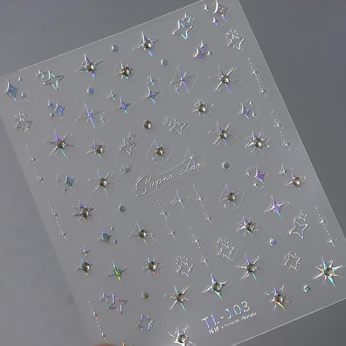 Star Nail Stickers for Nail Art 5D Embossed Self Adhesive Aurora Star Nail Art Stickers Star Nail Decals with Glitter Shiny Nail Art Design Star Nail Supplies for Women for DIY Manicure Decoration