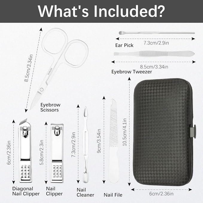 Manicure Set, Nail Clipper Set 7 in 1 Manicure Kit Stainless Steel Nail Clipper Kit Pedicure Kit Portable Nail Grooming Kit Fingernail Toenail Clippers for Men Husband Boyfriend Women Silver