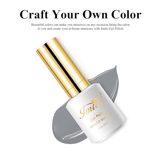 Imtiti Medium Grey Gel Polish, 0.5 Fl Oz, Soak Off LED UV Nail Gel Kit for Autumn Winter DIY Nail Art Manicure Salon