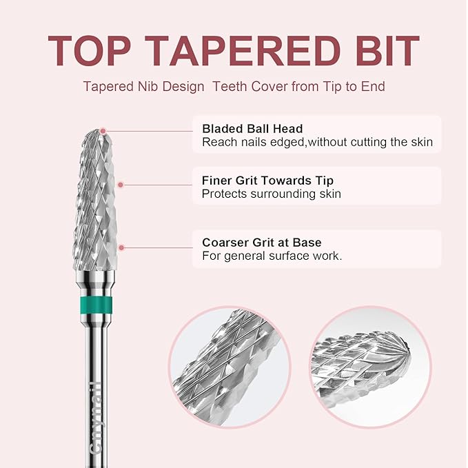 3/32" 2PCS Clean Cone Bits Coarse Grit Carbide Cuticle Cleaner Bit for Electric Nail Drills – Professional Manicure Tool for Nail Salons and Home Use (C Grit. Silver)