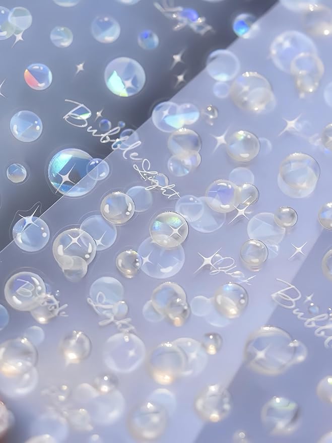 SoftSoul Light Bubble Nail Stickers 5D Embossed Premium Salon-Quality Nail Charm Accessories, Easy Application & Self-Adhesive Ocean Aurora Sticker for DIY Manicure, Nail Art, Press on, Home or Salon