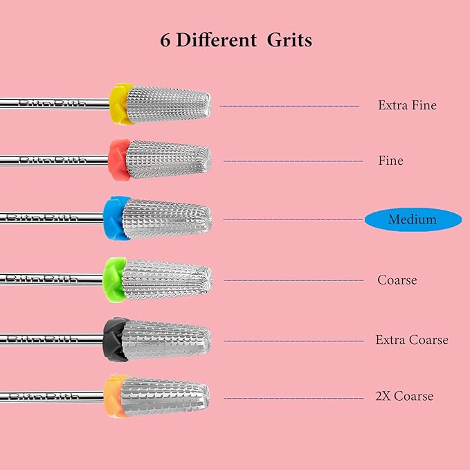 5 in 1 Nail Drill Bits, 3/32”Professional Carbide Drill Bits for Nails Multifunction Bit, Fast Remove Acrylic Hard Gel Cuticle Nail Efile Bit Manicure Pedicure,Two Way Rotate,Medium