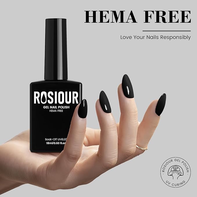 HEMA-Free Black Gel Nail Polish, 18 ML Deep Dark Black Gel Polish, Same Color Same Bottle Soak Off U V Gel Polish Art Design for Women Girl Nail Lovers Gift Salon DIY All Season Gel Manicure