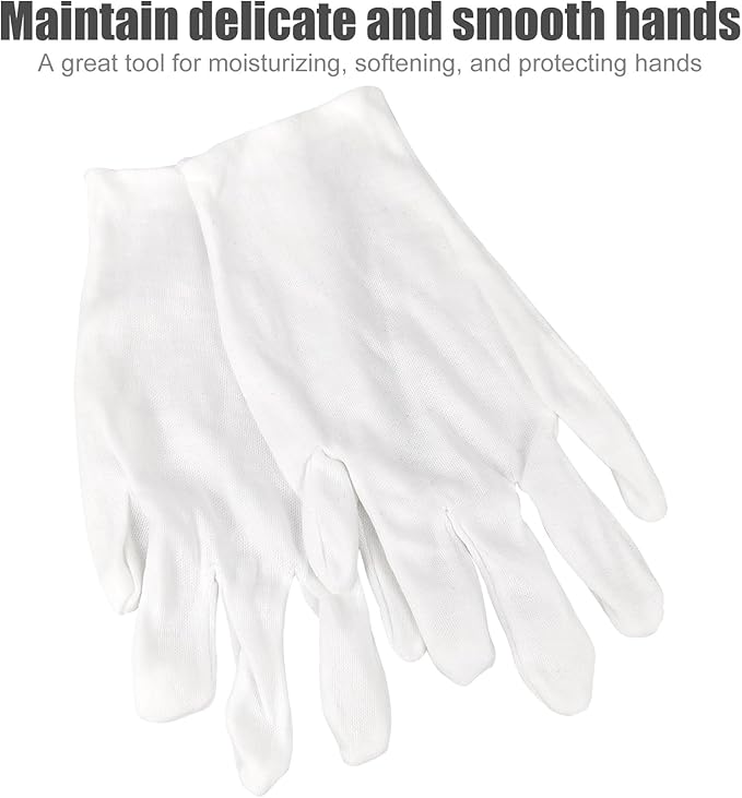 3 Pairs(6Pcs) Cotton Gloves for Eczema and Dry Hands, Moisturizing Gloves, Work Gloves for Men, Women, SPA, Jewelry Inspection (White, 3 Pairs)