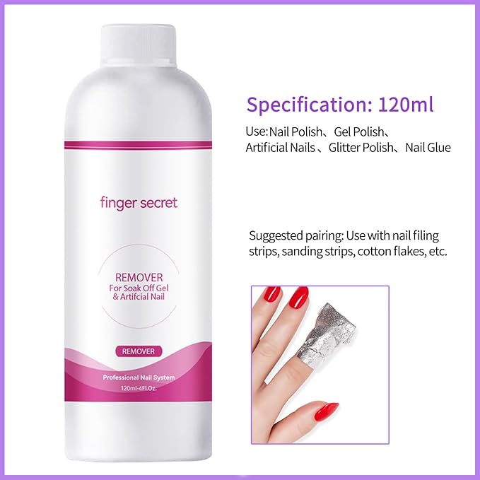 Nail Polish Gel Remover Kit with Glass Cup and 50 Cotton Pads - Professional Fingernail Polish Remover for Soak Off Gel&Artificial Nail.120ml/4oz