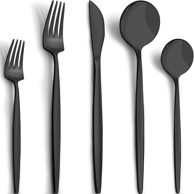 40-Piece Matte Black Silverware Set by CEKEEBakingEasilyHappily