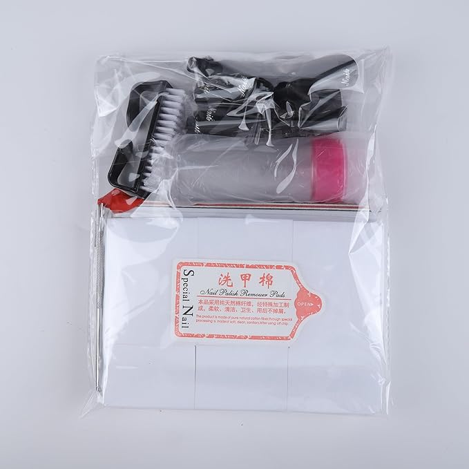 FANDAME Gel Nail Polish Remover Tools Kit, 10 PCS Nail Polish Remover Clips Black, 100ml Nail Polish Remover Bottle, 500PCS Cotton Pad, Nail Brush, Cuticle Pusher, Nail File, Buffer Block Tools kit