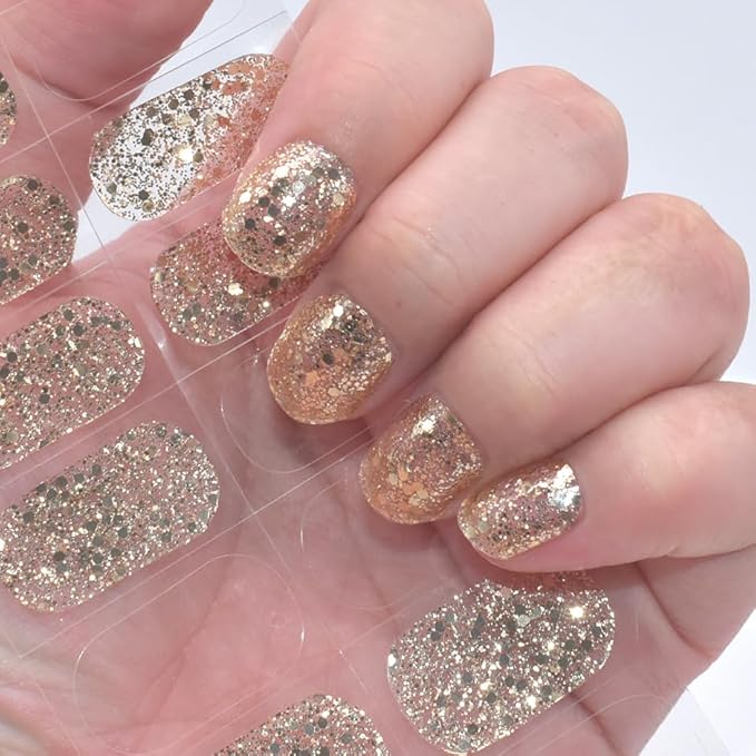 Gel Nail Sticker Semi Cured Nail Polish Strips Glitter Full Cured Pink Gel Nail Wraps