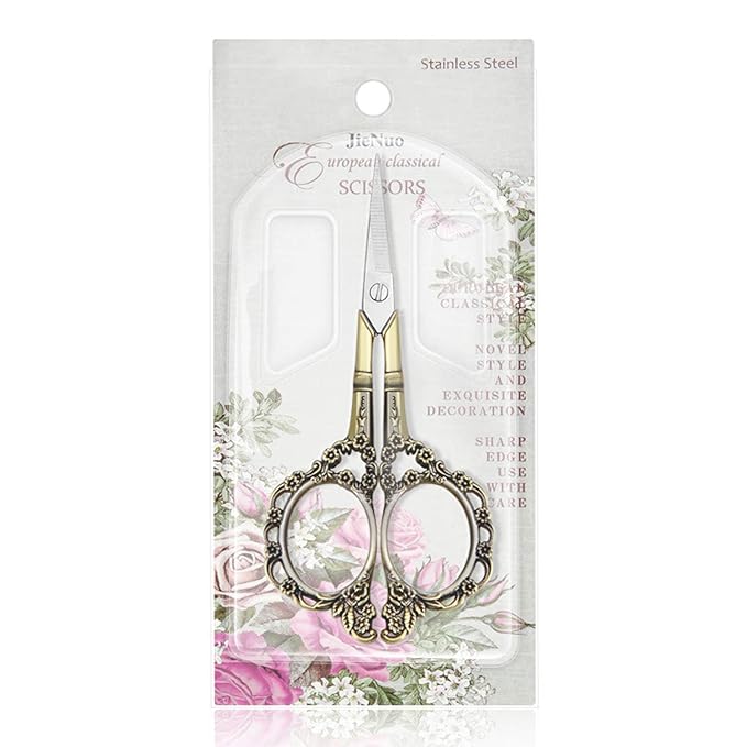 Professional Manicure Scissors, EBANKU Vintage Stainless Steel Cuticle Precision Beauty Grooming for Nail, Facial Hair, Eyebrow, Eyelash, Nose Hair (Bronze)
