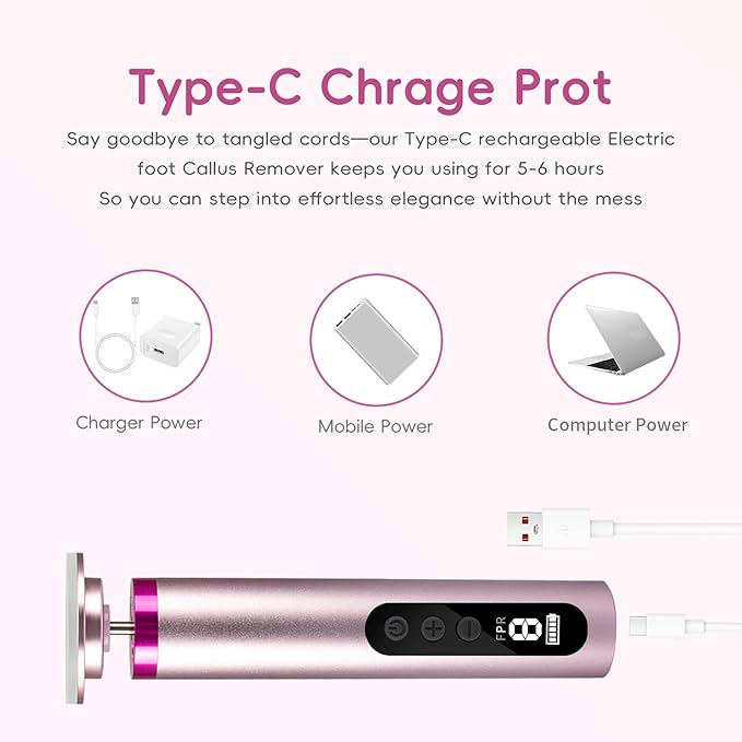 Upgrade Electric Callus Remover for Feet - Wireless Electric Foot Filer with 9 Speed Settings, Type-C Charging, Pedicure Tools for Dead Skin-Pink
