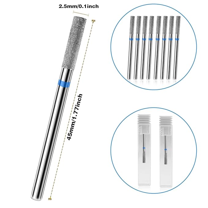 8Pcs Cuticle Clean Drill Bit Set, Diamond Columnar Cuticle Clean Nail Drill Bit Professional Cuticle Clean Nail Drill Bit Sets Remove Cuticle Dead Skin for Home DIY Nail Manicure Salon Supplies