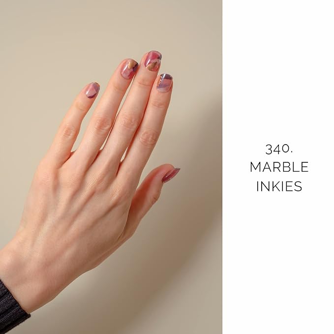 NAILOG Semi Cured Gel Nail Strips 20 Pcs Extra Long Gel Stickers | Buy 2 Get 1 UV Lamp| Long Lasting Nail Wraps with Glossy Gel Finishing, Marble Inkies