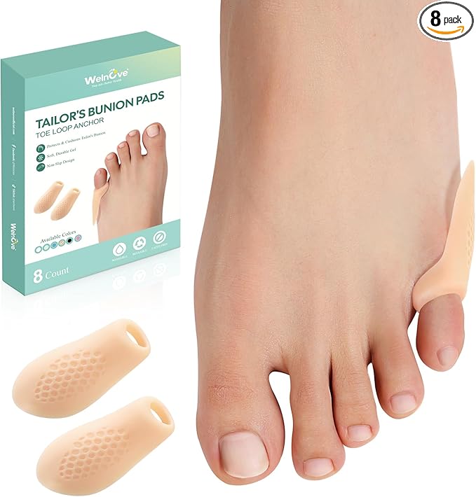 Welnove Tailor's Bunion Corrector Pads - 8 Pack Pinky Toe Protector, Bunion Corrector with Separator for Women Men, Gel Bunion Shield for Foot Pain Relief, Beige(Regular Pads)