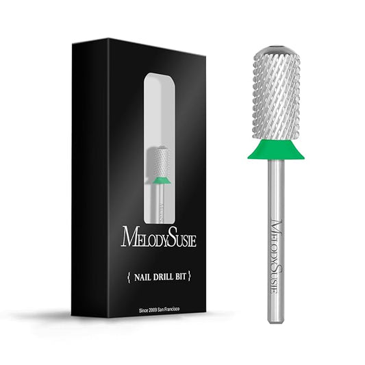 MelodySusie Safety Nail Drill Bits, 3/32'' Smooth Round Top Large Barrel Carbide Bits, Suitable for Manicure Pedicure Cuticle Gel Polishing, Beginners Bits, Silver, Series Bit-S, Coarse