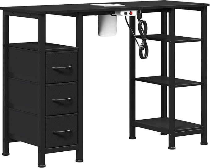 Nail Desk for Nail Tech w/Electric Dust Collector, Manicure Table w/3 Storage Drawers & 3 Open Shelves for Beauty Salon Tech Station