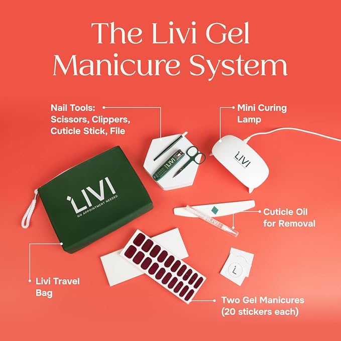 Livi Gel Manicure System with UV Light – Mani Kit with 40 Nail Stickers, UV Light, & Mani Tools for Salon-Quality Nails at Home – Easy-to-Use DIY Starter Gel Polish Set (I Totally Paused)