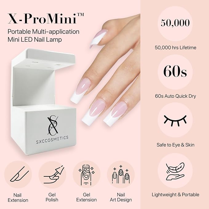 SXC Cosmetics French Tip Press On Nails Pink Series, XS Almond X-Pro Tips Starter Kit