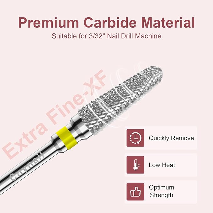 3/32" Clean Cone Bits Extra Fine Grit Carbide Cuticle Cleaner Bit for Electric Nail Drills – Professional Manicure Tool for Nail Salons and Home Use (XF Grit. Silver)
