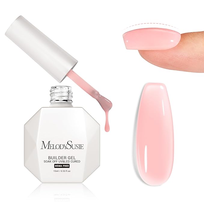 MelodySusie Hema Free Milky Pink Builder Nail Gel for Nails Thickening, 0.5 Fl Oz, Soak Off UV Extension Gel, Nail Art Design Salon DIY Manicure at Home for Women H1402