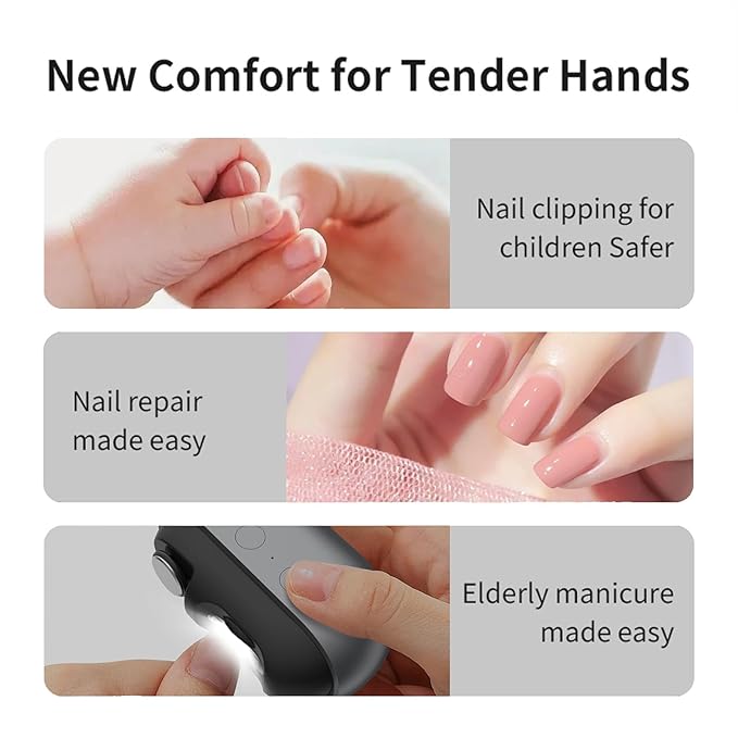 Fanyil Easy Clip Nail Clippers,Electric Nail Clippers for Seniors,Upgraded 3 in 1 Automatic Electric Toenail Clippers for Thick Nails, Nail Care Tool with Led Light,for Seniors Kids Adults (White)