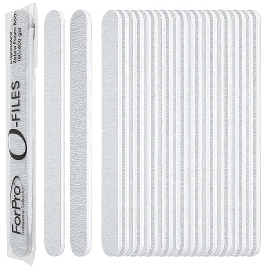 ForPro O-Files Foam Board, 180/400 Grit, Zebra, Double-Sided Manicure Nail File, 6” L x .75” W, 100-Count