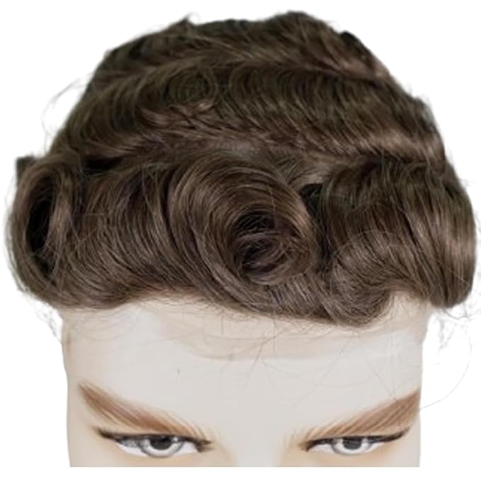 Human Hair Toupee for Men 10x8 Inch,European Human Hair Lace Front Natural Hairline Hair Pieces with 0.06mm Thin Skin PU V-looped Men's Hair Replacement System (#7 color,100% human hair)