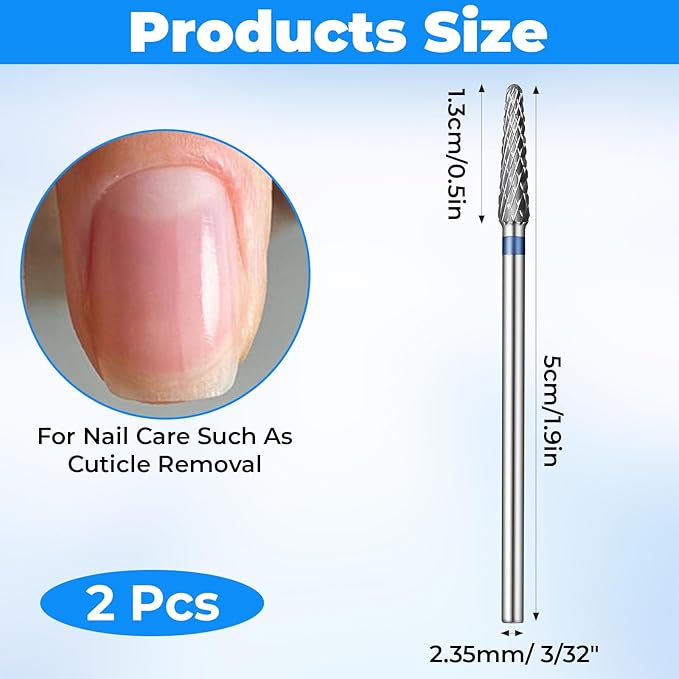 2 Pcs 3/32" Cuticle Clean Nail Drill Bits, Small Cone Clean Medium Grit Carbide Gel Remover Drill Bit for Electric Nail Drills, Conical Professional Manicure Tool Pedicure Gel Polishing Accessories