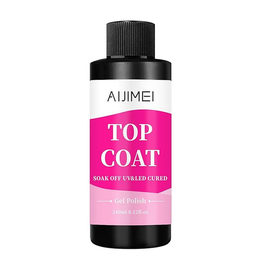 AIJIMEI Top Coat Nail Polish Premium 240ml Gel Top Coat – Long Lasting, Top Coat for Gel Nail Polish – Nail Art Topcoat for Salon-Grade Nails at Home 8 Fl Oz