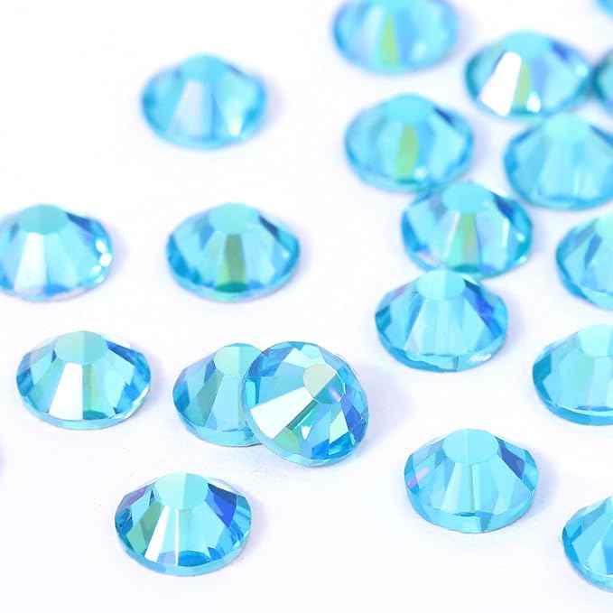 Novani Rhinestones for Crafts, Glass Crystals Flatback Nail Gems & Rhinestones for Nails Art, Makeup, Face, Clothes, Shoes Decoration DIY (SS20, 1440pcs, Aquamarine AB)