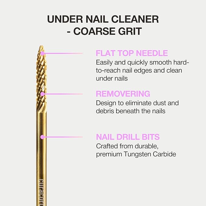 Curacoro Under Nail Cleaner 3/32'' Safety Carbide Bit (Coarse), Professional Design to Remove Dirt, Debris, Dead Skin for Healthy Nail Growth, Nail Drill Bits Manicure Salon & Home