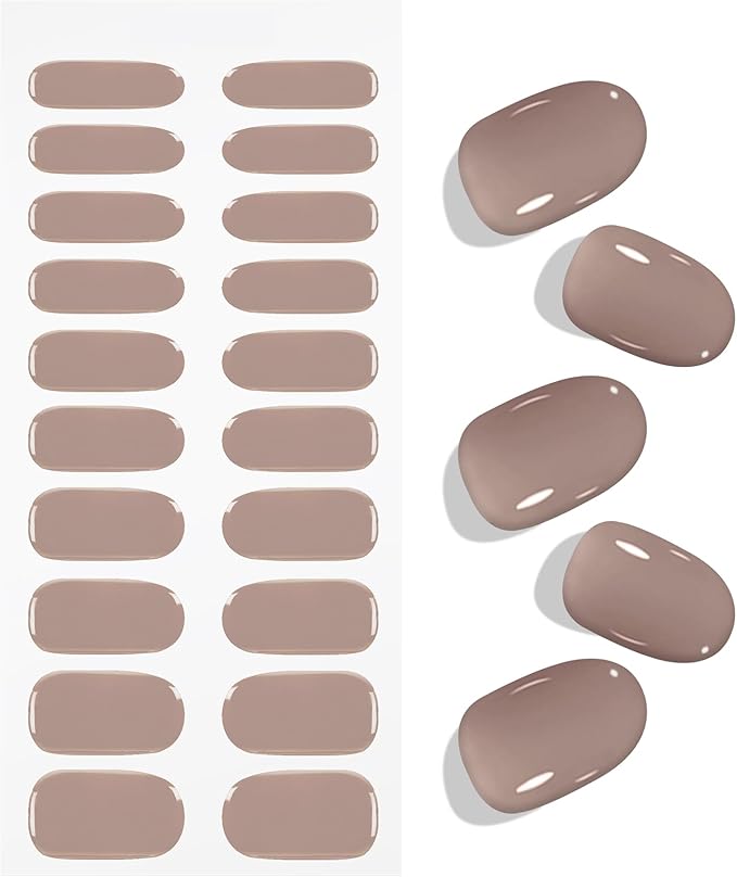 JMEOWIO Gel Nail Stickers Coffee Semi Cured Gel Nail Strips Wraps UV/LED Nails Art Design Decoration Accessories