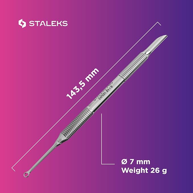 Staleks Pro EXPERT 51 Manicure Pusher Type 2 – Beveled Pusher and Loop End – Stainless Steel – Professional Tool for Cuticle Work