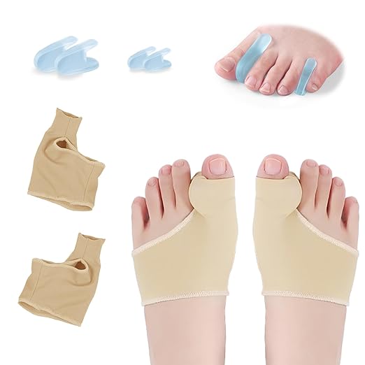 Bunion Corrector Sleeve Socks with Big Toe Separators and Pinky Separators Pack for Men and Women Non-Slip Big Toe Straightener Big Toe Alignment Bunion Toe Relief Pain (Khaki, Large)
