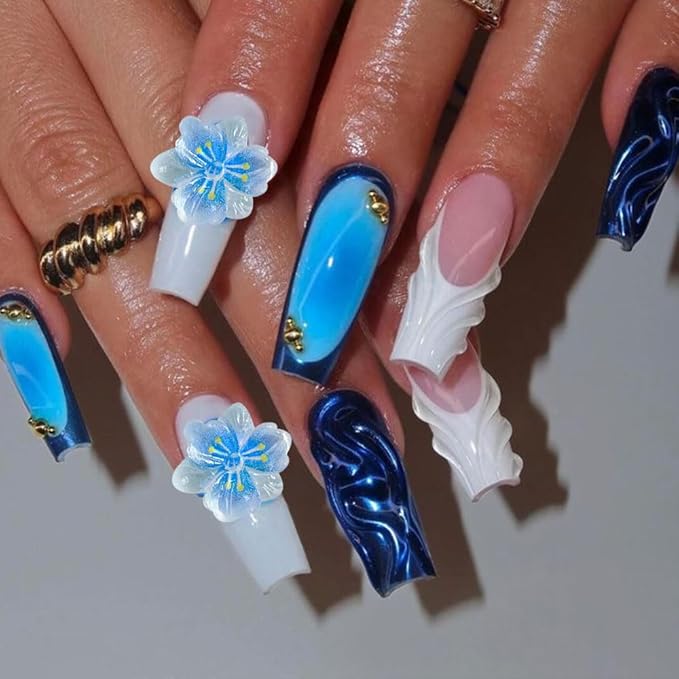 100PCS 3D Flower Nail Charms, Hawaii Colorful Resin Floral Nail Accessories Summer Flat Back Acrylic Manicure Decorations for Women DIY Nail Supplies