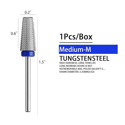 5 in 1 Nail Drill Bits Carbide Rotary Bit,3/32" Shank - Manicure Nail Art, Drill Machine Accessory,Acrylic or Hard Gel Remover (M)