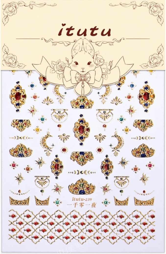 5D Embossed Nail Sticker Gold Metal Gem Moon Nail Art Sticker Self Adhesive Nail Decals Colorful Gems Nail Art for Women Girls Manicure Supplies DIY Nails Art Decorations