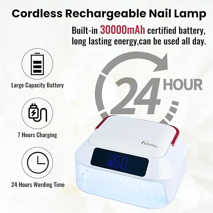 Cordless Nail Lamp,218W Professional Rechargeable UV LED Nail Lamp for Salon,Nail Lamp Built-in 30000mAh Battery,82PCS LEDs Nail Dryer with Dual Displays & Detachable Hand Pillow
