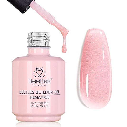 Beetles Builder Gel for Nails HEMA-Free, 15 ML 7 in 1 Pink Glitter Builder Nail Gel for Nail Apex & Nail Extension Builder Strengthening Nail Art Design for Beginner Women,UV & LED Lamp Needed