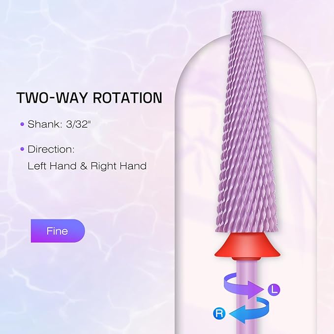 Depvko Super Long 5 in 1 Nail Drill Bits,Carbide Nail Drill Bit,3/32" Two Way Rotate Professional Drill Bit Nails,Nail Bits Fast Remove Acrylic or Gel for Manicure,Pedicure,Nail Art (Fine-F, Purple)