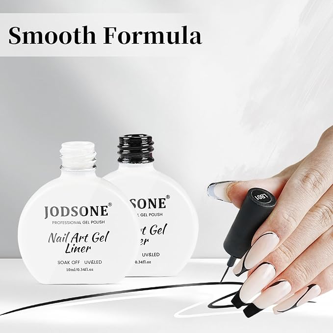 JODSONE 10ml Nail Art Gel Liner Set 2 Colors Black and White Gel Nail polish Need U V Lamp Cured Gift for Girls