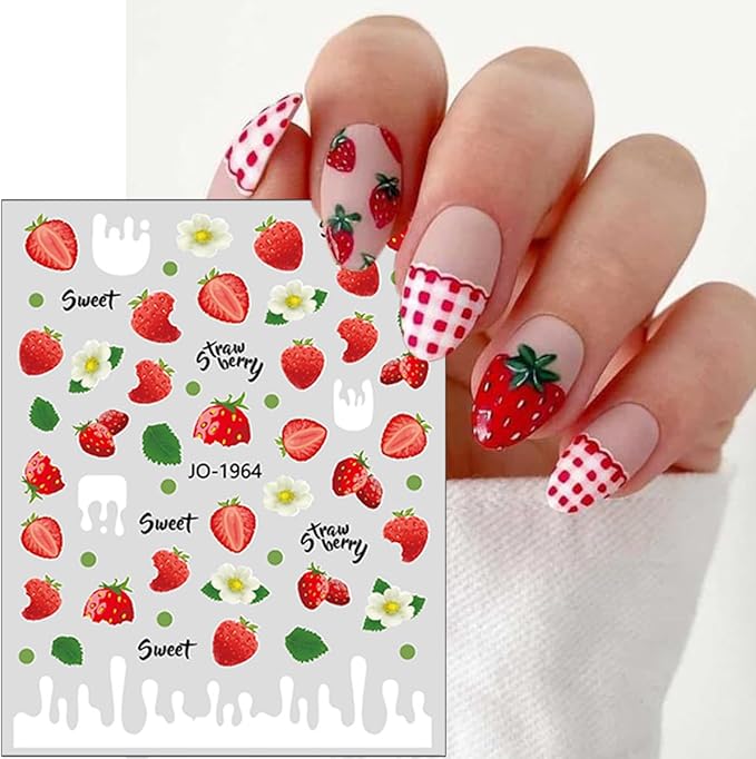 Fruit Nail Stickers 6Sheets Summer Nails Art Stickers 3D Mixed Cherry Watermelon Strawberry Lemon Flower Nail Design Nail Decals Colorful Fruit Nail Art Supplies for Women Manicure Decoration