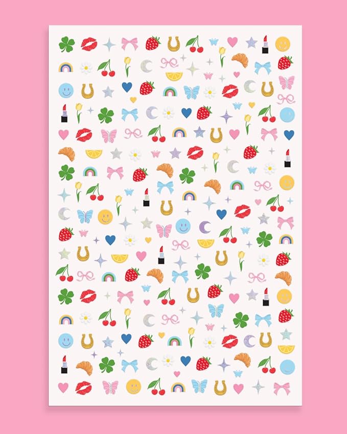 xo, Fetti Trendy Girl Nail Stickers | 604 Stickers | Girly Party Favor, Rainbow Bachelorette Decorations, Smiley Kids Birthday Manicure, Butterfly Adhesive Press Ons