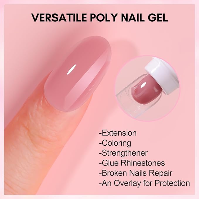 Makartt Poly Nail Gel Hema-Free 50ML Builder, Elegant Colored for Extension Strengthener 3D Diy,Resistent Hard Gel, Large Capacity Manicure Design Home Salon-Mauve Pink