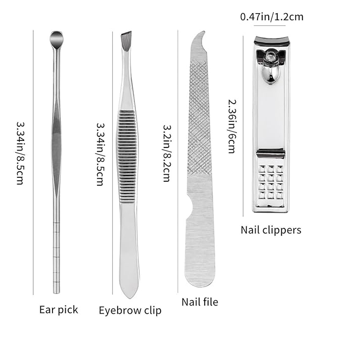 Portable 4 in 1 Nail Care Kit with PU Leather Case Compact Travel Manicure Set Includes Nail Clipper, Ear Spoon, Nail File, Eyebrow Tweezers, 2 Set (Blue and Beige) for Home,Travel