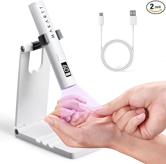 Makartt UV Nail Lamp with Stand – Handheld UV Light for Gel Nails for Nial Tips & Gel Polish, USB Rechargeable Fast Curing Flash Cure Lamp with LCD & 2 Timers for DIY Home or Salon
