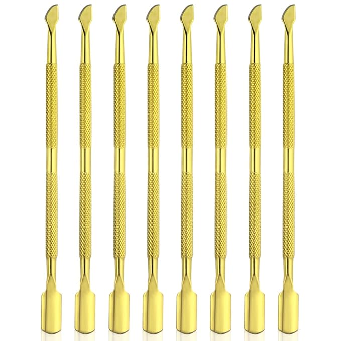 8 Pieces Nail Cuticle Pusher Stainless Steel Nail Polish Cuticle Remover Double Ended Manicure Nail Pedicure Tool Metal Cuticle Peeler Scraper for Fingernails and Toenails (Gold)
