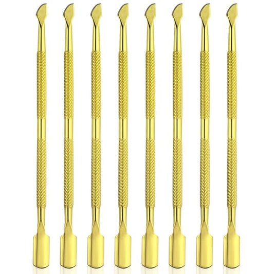 8 Pieces Nail Cuticle Pusher Stainless Steel Nail Polish Cuticle Remover Double Ended Manicure Nail Pedicure Tool Metal Cuticle Peeler Scraper for Fingernails and Toenails (Gold)
